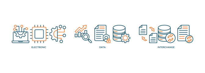 Fototapete - EDI icon vector illustration banner web concept for electronic data interchange of business documents standard format with a cloud server, exchange, database, file, chart, automation, and process
