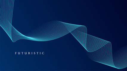 Wall Mural - Abstract glowing wave lines on dark blue background. Dynamic wave pattern. Modern flowing wavy lines. Futuristic technology concept. Suit for banner, poster, cover, brochure, flyer, website