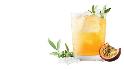 Passion Fruit Cocktail with Ice Cubes and Mint Garnish