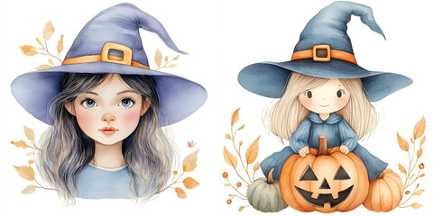 Adorable Watercolor Witch Clipart for Halloween Projects