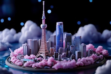 Wall Mural - A 3D Tokyo skyline with soft pastel colors, symbolizing the modernity of Japan.