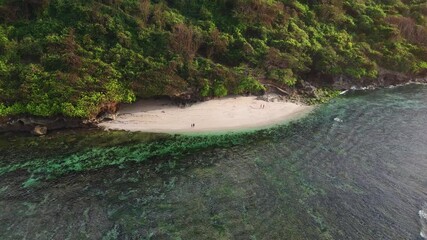 Wall Mural - Beautiful beach with tropical ocean in Bali. Aerial view of Green bowl beach with morning light