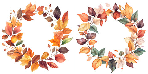 Wall Mural - Watercolor Autumn Wreath - Perfect for Fall Invitations and Decorations