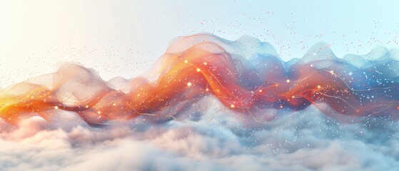 Wall Mural - Futuristic 3D Holographic Cloud Computing Network with Digital Data Paths on White Background