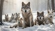 © Waqasiii_Arts  - A wolf pack resting in a snowy clearing, with their fur blending into the white landscape, and one wolf standing guard, alert and watchful.