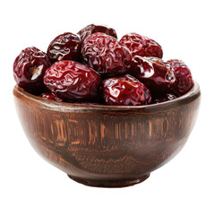 Dry red dates in a bowl isolate on transparency background