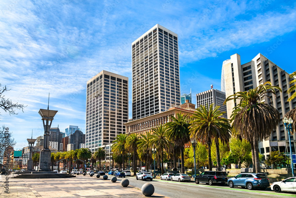 Modern architecture of San Francisco at Embarcadero Plaza - California, United States