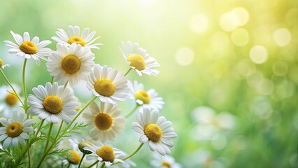 Delicate camomile flowers blooming on a soft green background, camomile, flowers, bloom, delicate, green, nature, flora, beauty