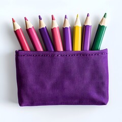 Poster - Elegant and modern purple pencil case placed at the center of a simple white background  The minimalist composition highlights the vibrant color and sleek design of this stationery accessory