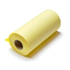 Poster - Close up of a yellow sticky note roll placed at the center of a clean white background  The simple graphic design conveys a sense of office supplies workplace organization and business concepts
