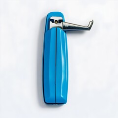 Poster - A bright blue stapler a quintessential office supply centered and isolated on a pristine white background creating a minimalist modern and elegant visual composition