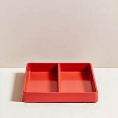 Poster - A red desk organizer tray positioned centrally on a light colored surface showcasing a minimalist and functional office accessory for organized workspace