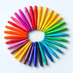 Poster - A visually striking arrangement of a colorful set of markers placed in a symmetrical circular pattern against a plain neutral background