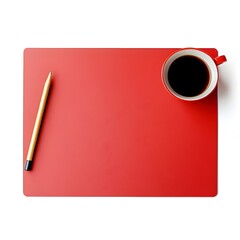 Poster - Red Desk Mat Placed Centrally on Plain White Background Minimalist Office and Business Concept Suitable for Presentations Branding and Advertising Purposes