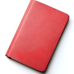 Poster - Vibrant Red Notebook Centered on Clean White Surface   Stationery Minimalist Desk Accessory Office or Study Decor Flat Lay Photography