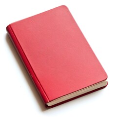 Poster - Close up photograph of a vibrant red notebook placed centrally on a plain white background creating a simple and elegant minimalist composition for a professional workspace or educational setting
