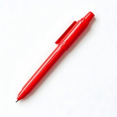 Poster - Closeup photograph of a red highlighter marker or pen placed at the center and isolated on a plain white background  The minimalist and clean design highlights the office supply and its vibrant color