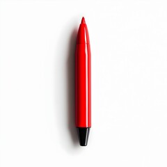 Poster - Closeup shot of a vivid red highlighter marker placed at the center of a minimalist white background  This simple modern product image showcases the bold graphic of the office supply in a clean