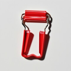 Poster - Red Metal Binder Clip Placed at the Center on a Light Surface Isolated for Minimal Office or Business Photography