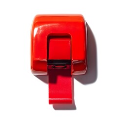 Poster - Minimalist Red Tape Dispenser Isolated on a Clean White Background  Simple Office Supply Stationery Tool Concept with Geometric Shape and Copyspace