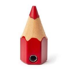 Poster - Vibrant Red Pencil Sharpener Centered on a Pristine White Background Highlighting Its Functional Design and Utility for Office School or Creative Workspaces