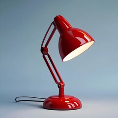 Centered red desk lamp placed on a plain background providing warm focused illumination for a professional workspace or home office setting  The simple minimalist design creates a modern