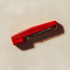 Poster - Closeup of a red stapler remover centrally positioned on a clean light colored surface  The minimalist