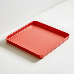 Poster - A red desk tray placed at the center of a clean white surface creating a simple and modern office or workspace composition