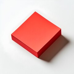 Poster - Photograph of a red sticky note holder placed at the center of a clean white surface creating a minimalist and modern composition with copy space