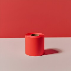 Poster - Closeup of a red sticky note roll centered and isolated on a plain background perfect for business office stationery and organization product images and designs
