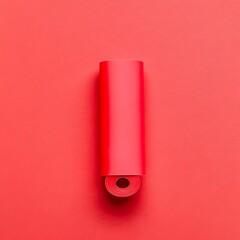 Poster - Closeup of a red sticky note roll placed at the center of a plain background  The simple and minimal composition highlights the vibrant color and smooth texture of the office supply