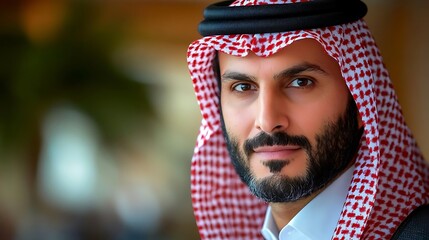 Portrait of a Man Wearing a Traditional Arab Headscarf (Keffiyeh)