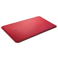 Poster - Flat lay shot of a vibrant red desk mat placed centrally on a plain white background creating a simple elegant and professional office or workspace setup
