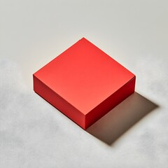 Poster - Closeup of a red sticky note holder lying flat on a light surface isolated and captured from above for a minimalist organized office or workspace scene