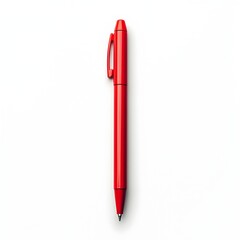 Poster - Close up photograph of a vibrant red pen lying flat and isolated on a plain neutral surface in a minimalist studio setting  The simple