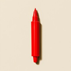 Poster - Vibrant red highlighter marker standing upright at the center of a simple light colored background  The office stationery item is isolated and displayed in a clean modern visual composition