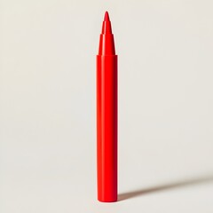 Poster - Closeup shot of a bright red highlighter marker standing upright and centered on a clean light colored background  The simple