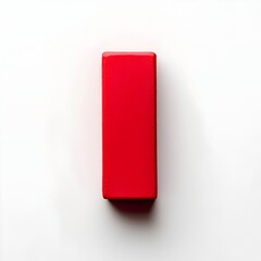 Poster - Vibrant red eraser centered on a pristine white background creating a minimalist graphic composition perfect for creative educational or office themed concepts and designs