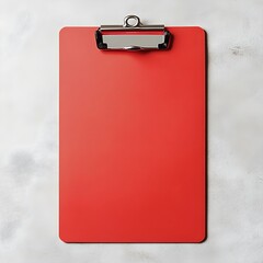 Poster - Closeup of a Bright Red Clipboard Placed Centrally on a Plain Light Background Representing Business Office or Administrative Organization and Productivity