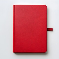 Poster - A close up photograph of a red notebook lying flat on a clean white surface  The notebook is the central focus of the image creating a minimalist and modern composition