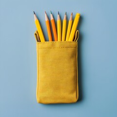 Poster - Minimalist and Vibrant Yellow Pencil Case Placed at the Center of Plain Background  Simple and Elegant Office or School Supplies Accessory