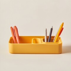 Poster - Sleek Yellow Desk Organizer for Efficient Office Setup   Minimalist and Modern Accessory for Streamlined Workspace Organization and Productivity