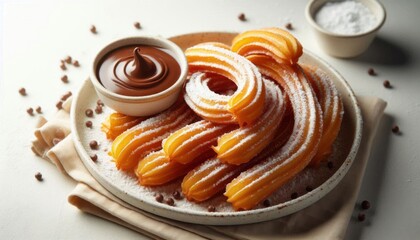 Wall Mural - delicious Churros with chocolate cream in a plate 