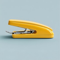 Poster - Minimalist and clean flat lay composition featuring a single yellow metal stapler lying flat on a plain background  This image represents the concept of office organization productivity