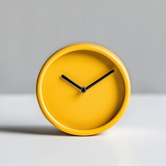 Poster - Elegant yellow desk clock placed at the center of a white surface creating a minimalist and stylish composition  The clock symbolizes time management productivity
