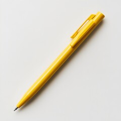 Poster - Elegant yellow pen lying flat and centered on a plain simple surface  Minimalist modern and contemporary still life composition with a sleek professional vibe