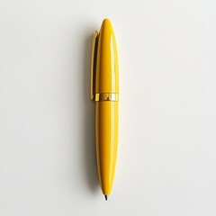 Poster - A sleek and vibrant yellow pen holder lying flat at the center of a light colored surface creating a clean and minimalist workspace design