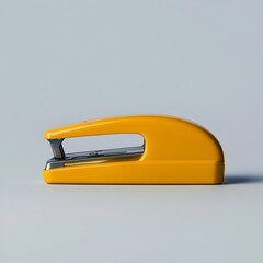 Poster - Centered Yellow Stapler Placed on a Plain and Simple Workspace Surface Showcasing a Minimalist and Functional Office Accessory