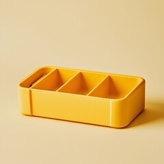 Poster - Vibrant Yellow Desk Organizer Placed at the Center of a Plain Background Showcases a Functional and Minimalist Office Accessory Design