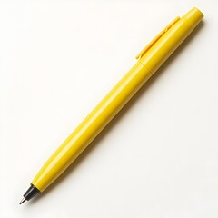 Poster - Photograph of a single yellow pen lying flat on a clean plain white background  Minimalist simple and isolated object for use in creative design stationery office and lifestyle compositions